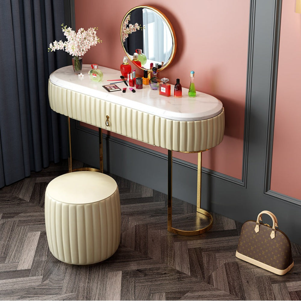 Nexa Dressing Table With Ottoman In Stainless Steel - Gold - Oak Inside