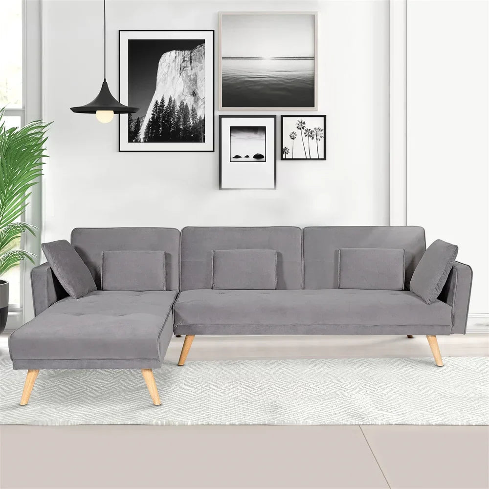 Umrao Upholstered Sectional Sofa In Grey Suede - Oak Inside