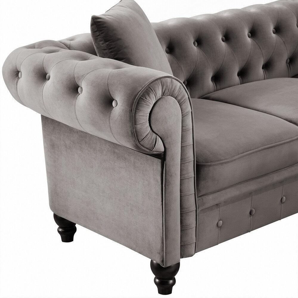 Cosmo Line Chesterfield Sofa Set in Grey - Oak Inside