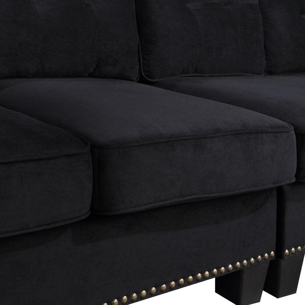 Delray Suede Sectional Sofa in Black - Oak Inside