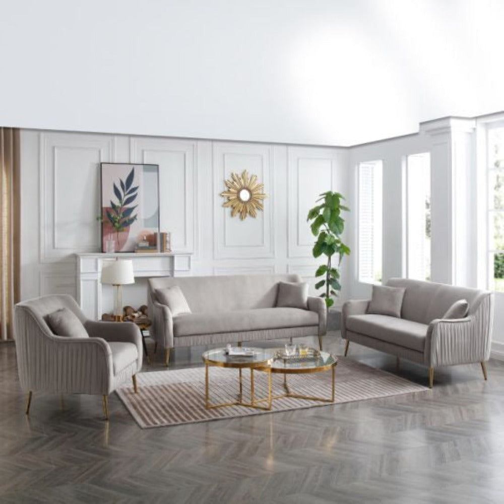Tesla Straight Line Sofa Set in Grey - Oak Inside