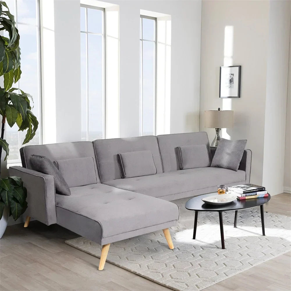 Umrao Upholstered Sectional Sofa In Grey Suede - Oak Inside