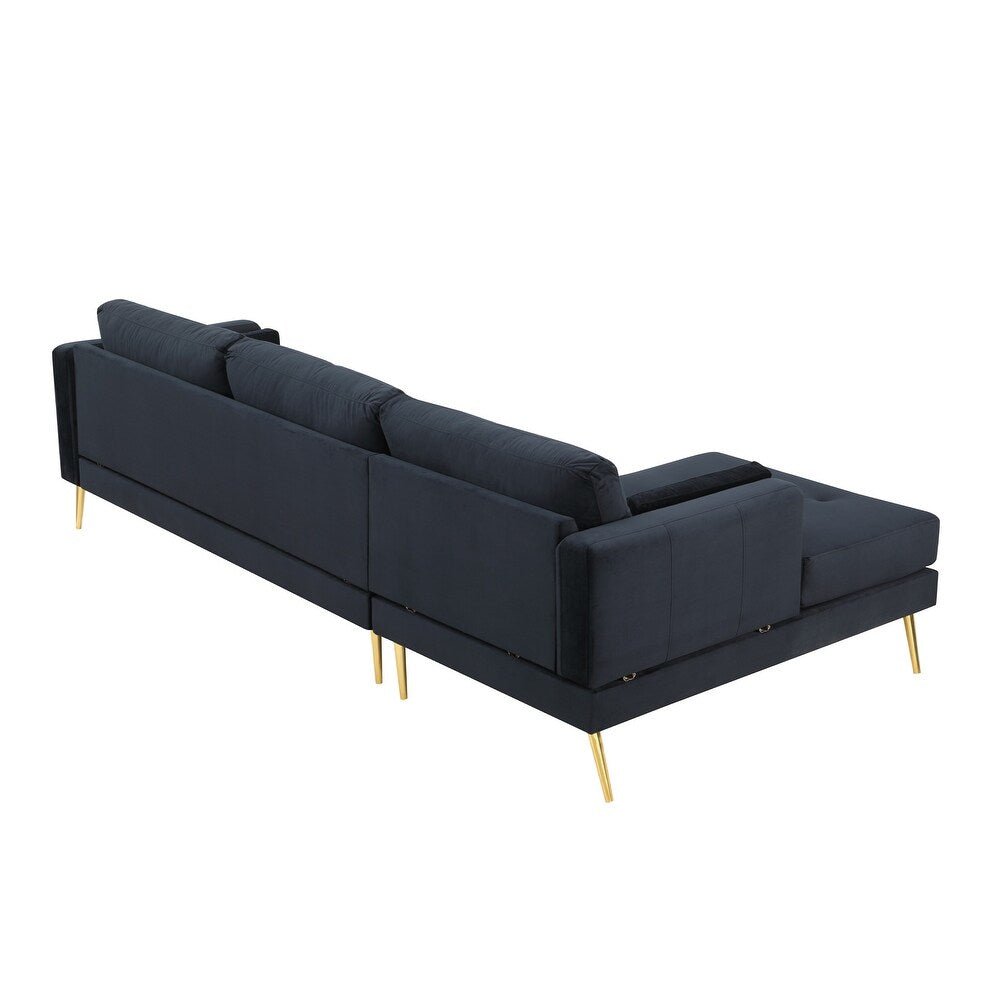 Volly One Couch Mid-century Sectional Sofa in Black - Oak Inside