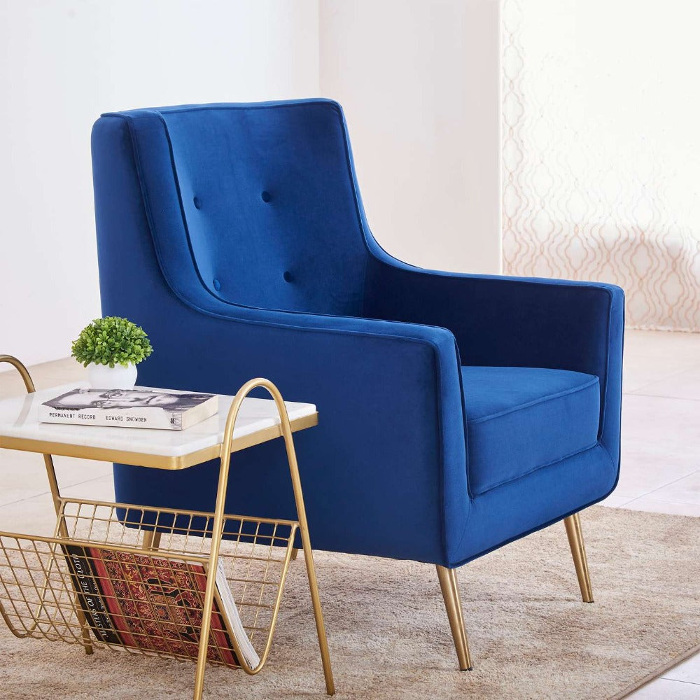 Tiktok Button-Tufted Wingback Chair In Blue - Oak Inside
