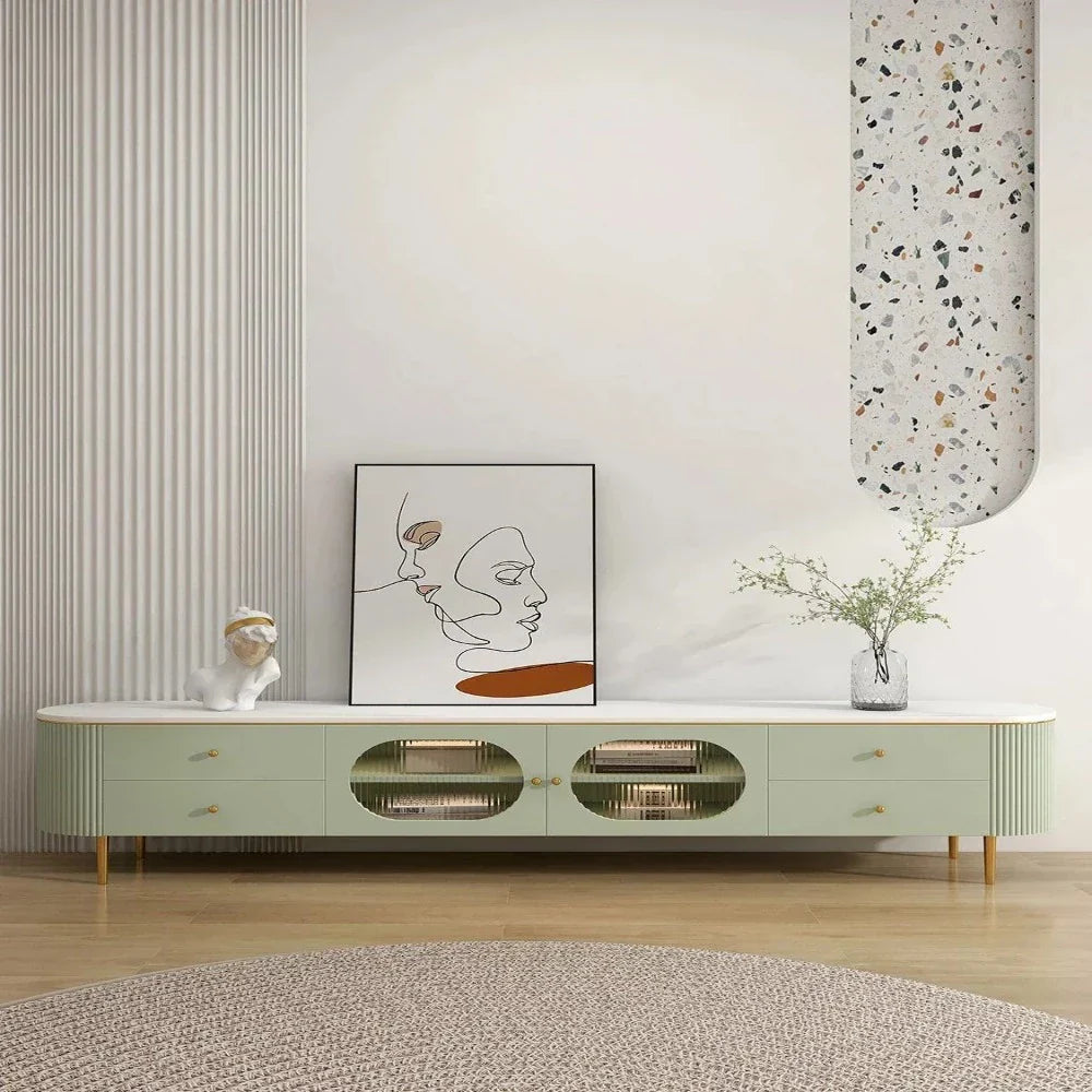 Texo Luxury TV Unit in Green - Oak Inside