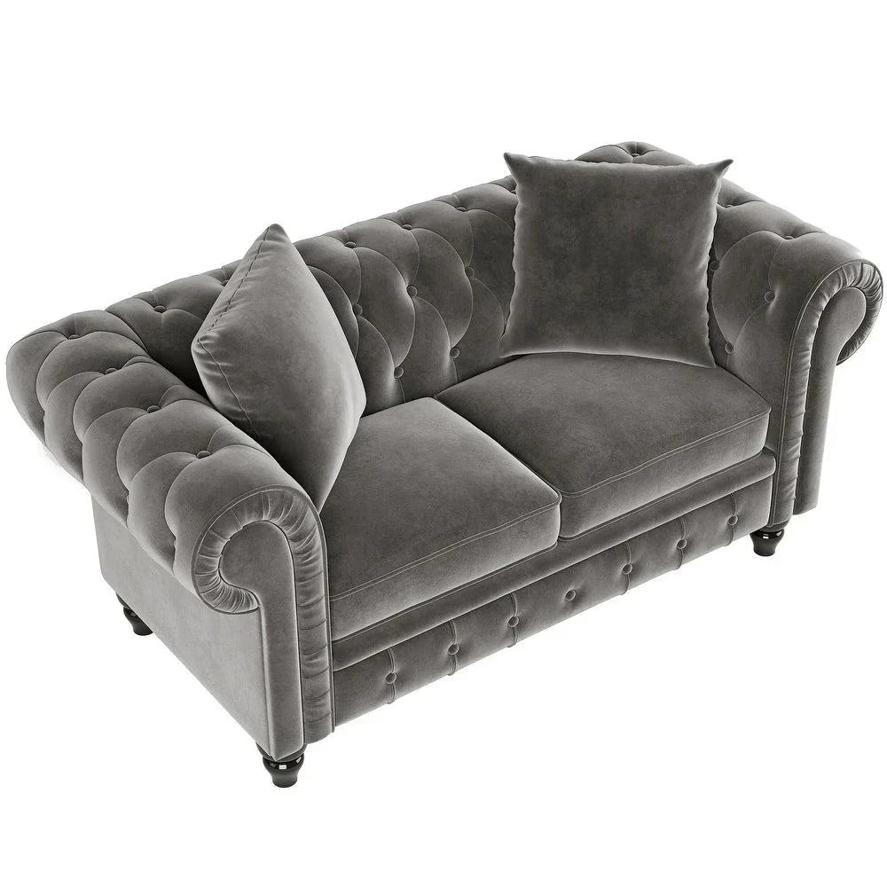 Cosmo Line Chesterfield Sofa Set in Grey - Oak Inside