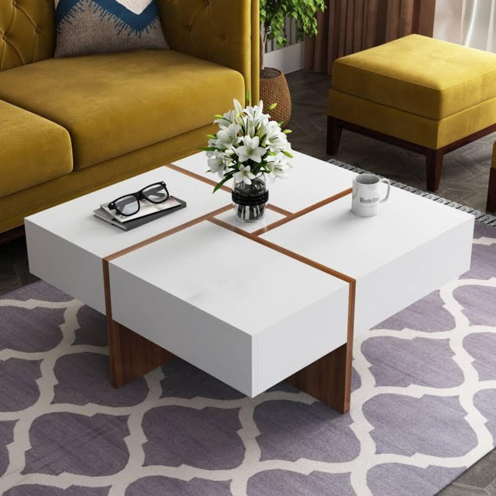 Drift White/Walnut Centre Table in PU Polish - Oak Inside