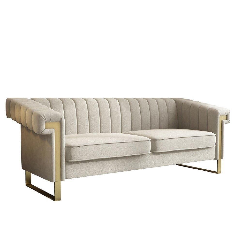 Glam Sofa Set in Beige With Golden SS Frame - Oak Inside