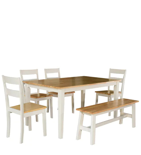 Smarty 6 Seater Dining Table in White Color - Oak Inside
