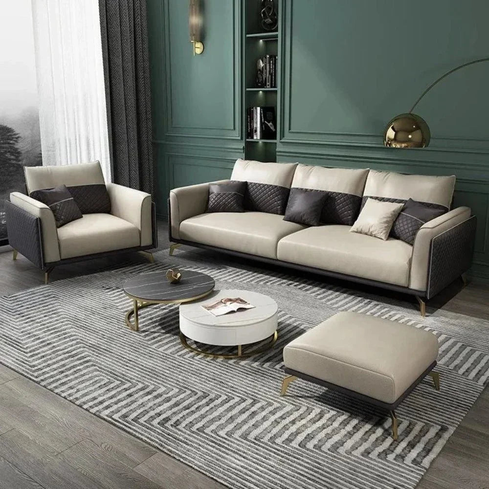 Mono Luxury Modern Suede Sofa Sets In Leatherette - Oak Inside