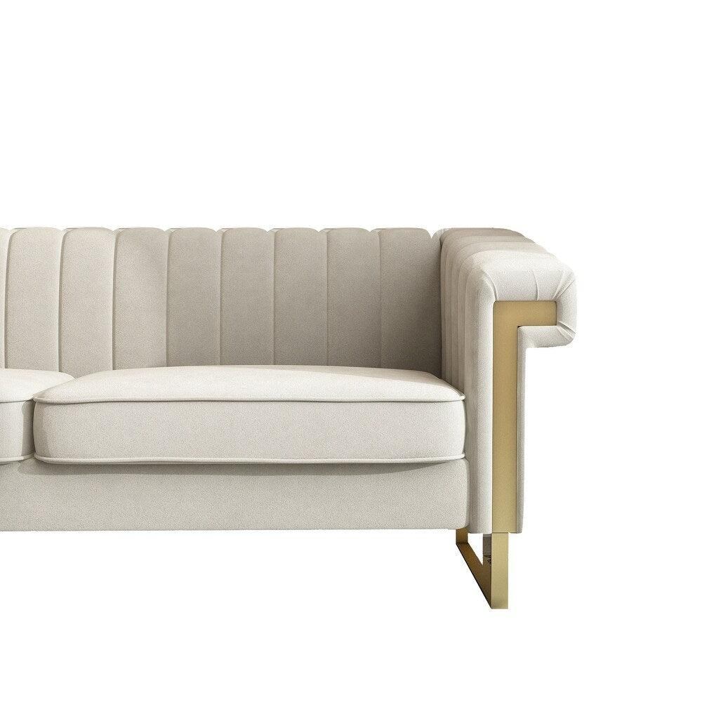 Glam Sofa Set in Beige With Golden SS Frame - Oak Inside