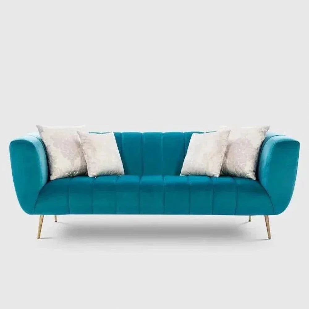 Peppermint Straight Line Sofa Set in Blue - Oak Inside