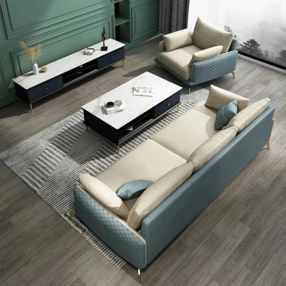 Mono Luxury Modern Suede Sofa Sets In Leatherette - Oak Inside
