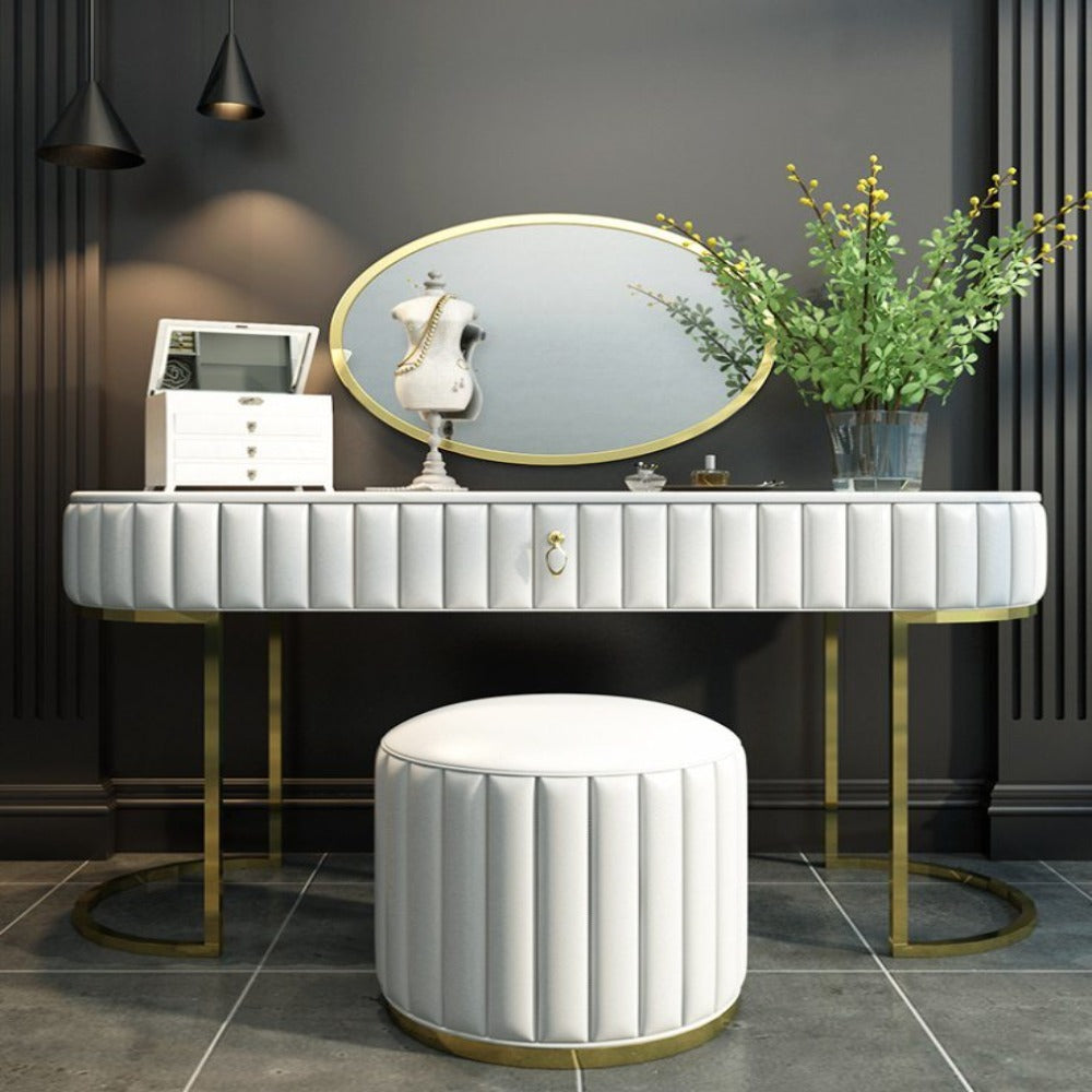 Nexa Dressing Table With Ottoman In Stainless Steel - Gold - Oak Inside