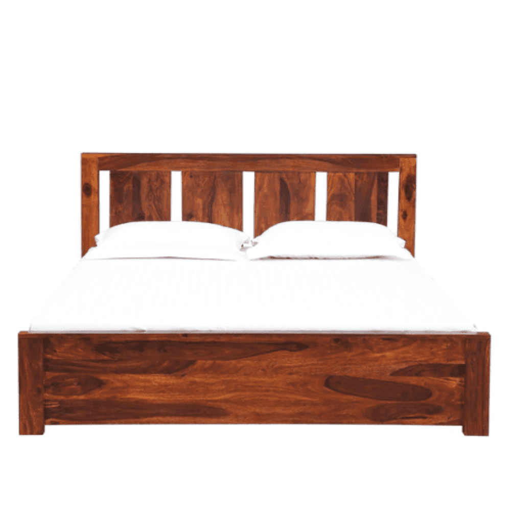 Honey Solid Wood King Size Bed with Storage in Honey Oak Finish - Oak Inside