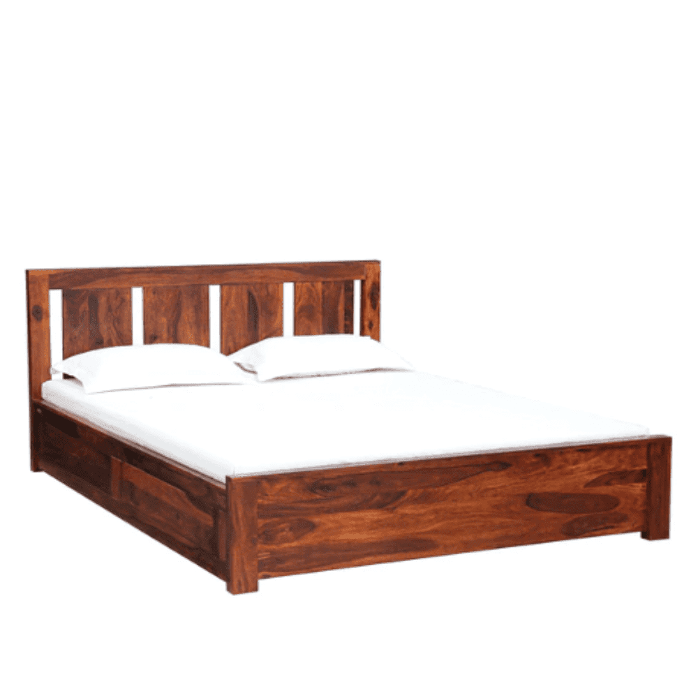 Honey Solid Wood King Size Bed with Storage in Honey Oak Finish - Oak Inside