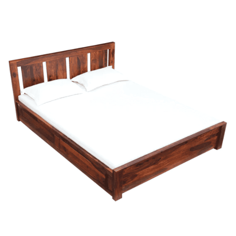 Honey Solid Wood King Size Bed with Storage in Honey Oak Finish - Oak Inside