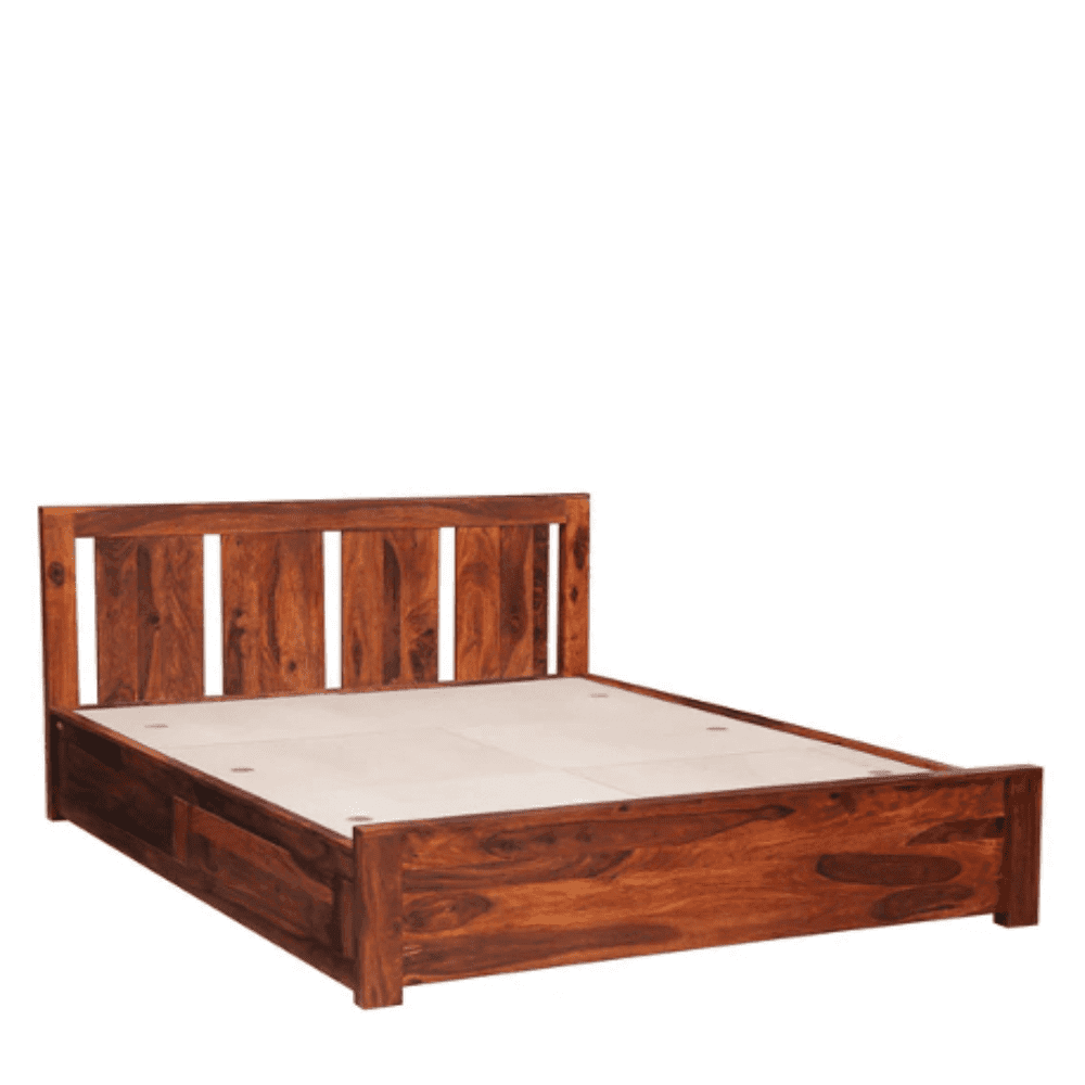 Honey Solid Wood King Size Bed with Storage in Honey Oak Finish - Oak Inside