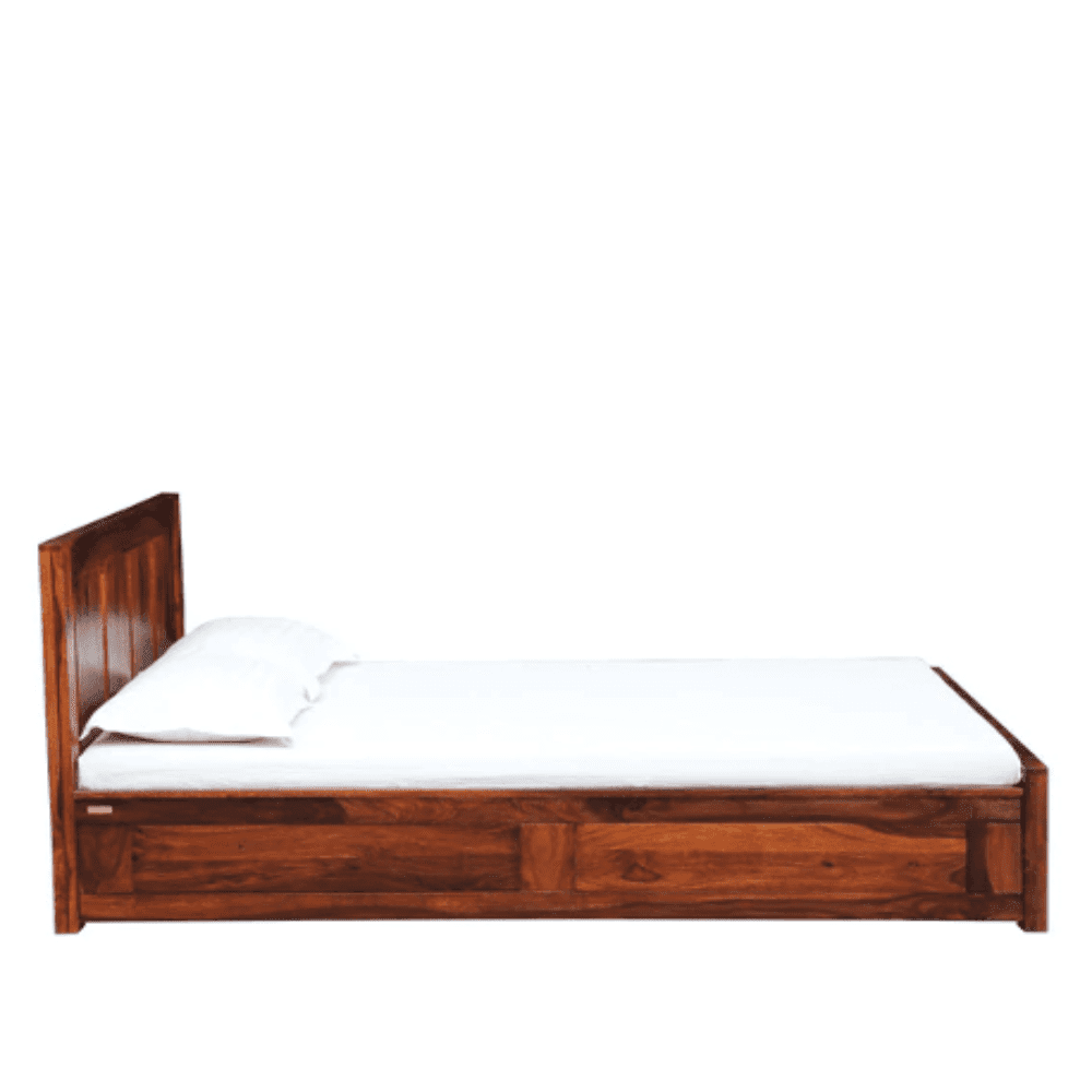 Honey Solid Wood King Size Bed with Storage in Honey Oak Finish - Oak Inside