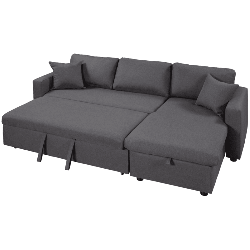 Glossy L-Shaped Sectional Storage Sofa Cum Bed - Oak Inside