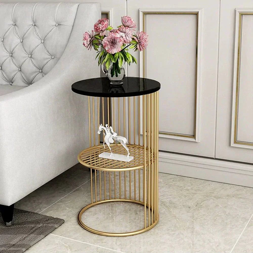 Inox Side Table in Stainless Steel with Marble Top
