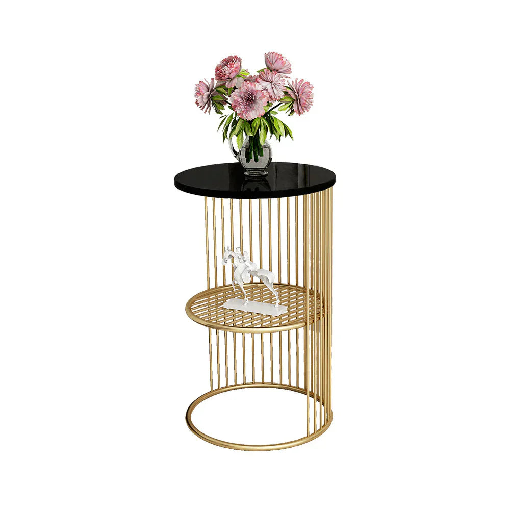Inox Side Table in Stainless Steel with Marble Top
